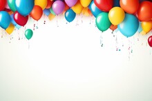 Colorful Balloons With Strings Forming A Border Around The Text Area