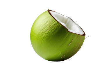 Poster - Half of a Green Coconut. A green coconut cut in half, exposing its fresh, juicy interior. The coconut is a vibrant green color, with visible coconut meat and water inside.