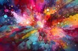 Colorful abstract painting paint spatter, a dazzling display of hues, Beautiful beams of color radiate from every angle on a colorful backdrop,colorful splash background. Radiations of explosive color