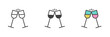 Champagne glass clinking different style icon set