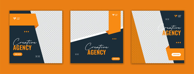 Wall Mural - Orange corporate abstract social media post design. Business advertising agency template set. Editable company vector layout
