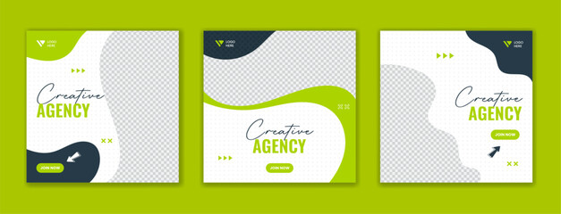 Wall Mural - Green organic shape business social media post design set. Corporate Square online advertising agency template