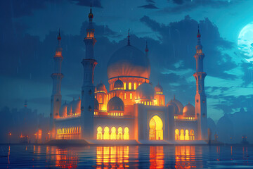 Wall Mural - mosque lit up in the night sky. ramadan kareem background