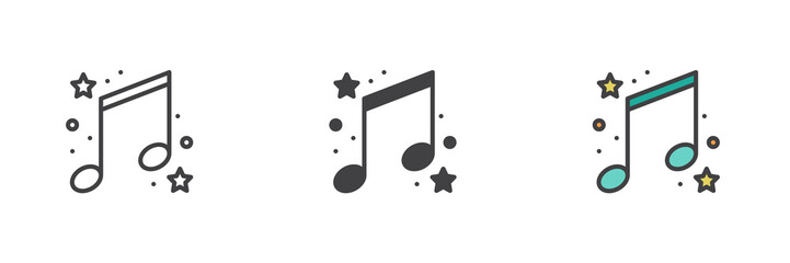 Sticker - Music note and stars different style icon set