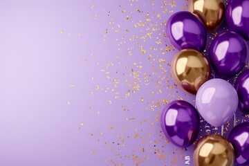 Wall Mural - Balloons with confetti. Background template design with helium balloons for Party for Birthday and anniversary celebration, carnival. weddings and valentine's day and international women's day