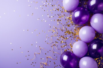 Wall Mural - Balloons with confetti. Background template design with helium balloons for Party for Birthday and anniversary celebration, carnival. weddings and valentine's day and international women's day