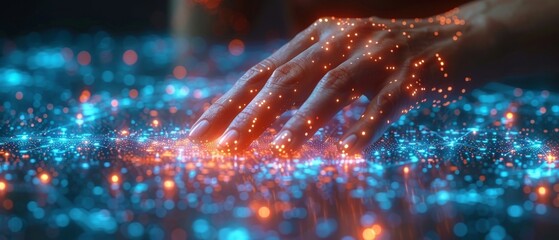 Fototapete - Concept of big data. Digital neural network. Business woman touching artificial intelligence. Future of cyberspace. Science and innovation of technology.