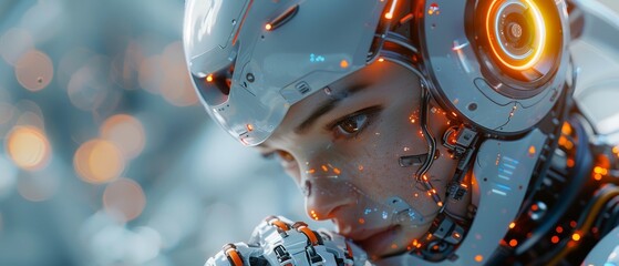Fototapete - A man uses technology smart robot AI, artificial intelligence for generating something using command prompts, a futuristic technological transformation with AI.