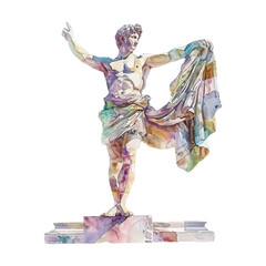 Wall Mural - Statue of the god Helios of Rhodes, watercolor on white background.