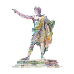 Wall Mural - Statue of the god Helios of Rhodes, watercolor on white background.