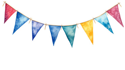 Wall Mural - hanging party flags in watercolor cut out. colorful birthday flag on transparent background