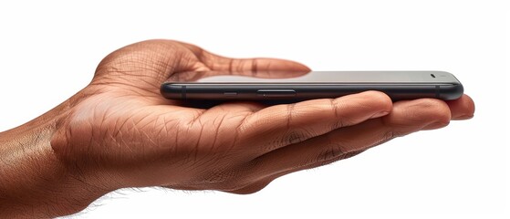 Poster - An isolated hand holds a smart phone against a white background