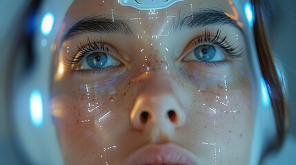 Poster - Human and robot face close up, futuristic digital technology, metaverse concept of a smart, digital world