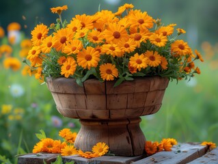 Poster - growing calendula flowers in a pot