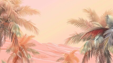  Vector illustration depicting palm tree branches silhouetted against the desert landscape