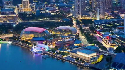 Canvas Print - Night aerial view of Singapore Marina Bay skyline