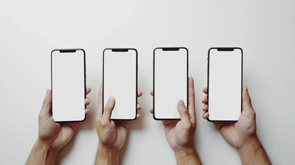 Sticker - A close-up of a man's hands holding an empty smart phone screen, showing the user transferring data files, holding the monitor, and touching it. This represents a studio mockup with a banner.