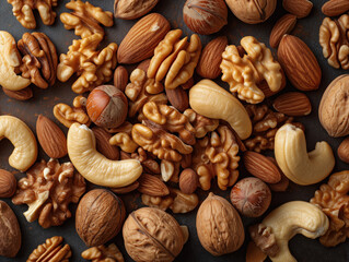 Sticker - food background variety of nuts top view