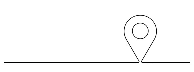 Wall Mural - location pin continuous one line drawing, single map pointer lineart, black line vector illustration