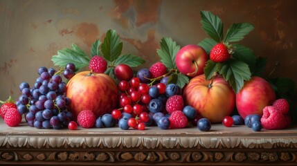 Canvas Print - assorted fruits and berries closeup