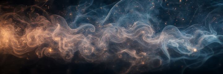 Wall Mural - Close-up image revealing the delicate intricacies of smoke patterns against a backdrop of ethereal, starlit skies.