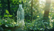 Unnatural waste in nature depicted by a discarded plastic bottle in a forest - underscoring the reach of human pollution.