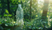 Unnatural Waste In Nature Depicted By A Discarded Plastic Bottle In A Forest - Underscoring The Reach Of Human Pollution."