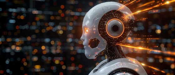 Fototapete - Man using technology smart robot AI, artificial intelligence by entering command prompt for generating something, futuristic technology transformation.