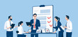 Checklist. The team checks items of an agreement, contract. Vector illustration
