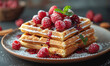 © Vadim - Belgian waffles with raspberries and powdered sugar on plate
