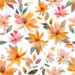 A seamless watercolor pattern that combines radiant red and orangeade flowers in full bloom, setting a trend-forward design for textiles and wallpapers.