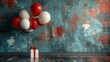 © Winter KD - blank greeting card , with balloon birthday interior wall background.