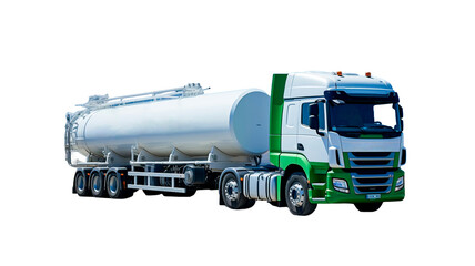 Wall Mural - Truck with hydrogen fuel tank trailer H2 Hydrogen. Renewable or sustainable electricity. Truck engine for emission free eco friendly transport isolated on transparent or white background.
