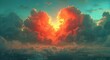 Heart shaped clouds at sunset. Beautiful love background with copy space.Valentine's Day concept