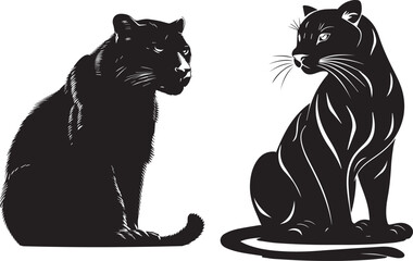Wall Mural - Two Black Silhouette Panther on a white background