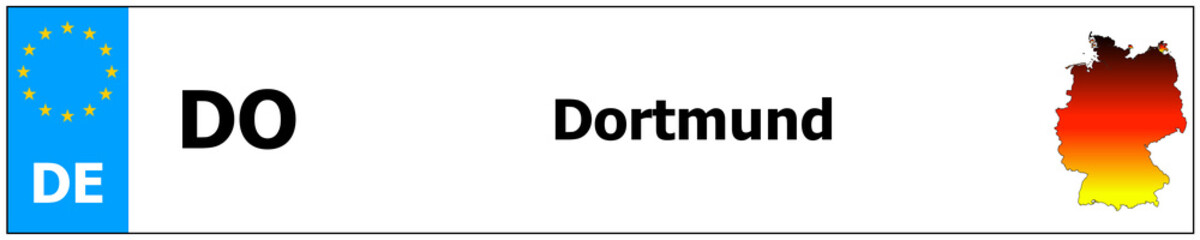 Dortmund car licence plate sticker name and map of Germany. Vehicle registration plates frames German number