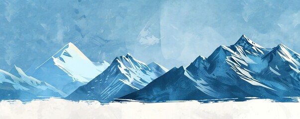 Wall Mural - Simple gouache style mountain landscape, white and blue sky Generative Ai 