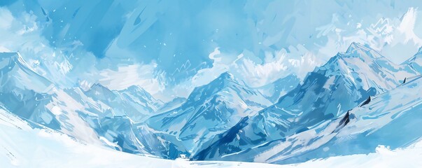 Wall Mural - Simple gouache style mountain landscape, white and blue sky Generative Ai 