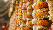 Close up shot of beautiful flower garland in India