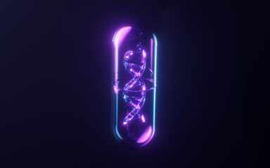 Sticker - Medical capsule with dark neon light effect, 3d rendering.