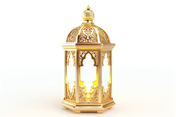 Wall Mural - 3d golden islamic lantern isolated on white background. ramadan kareem holiday celebration concept