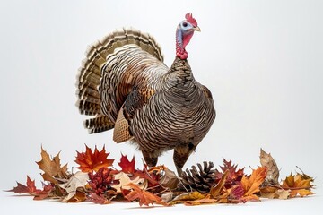 Canvas Print - A turkey standing in a pile of leaves. Perfect for autumn-themed designs