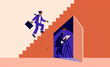 © IKON Images - Businessman running up staircase and creative man working in dark below