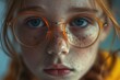 A close up of a child wearing glasses. Perfect for educational materials