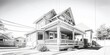 Monochrome image of a house. Suitable for real estate or architectural concepts
