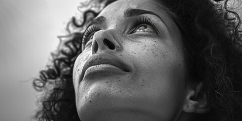 Canvas Print - Black and white photo of a woman with freckles. Ideal for beauty or skincare concepts