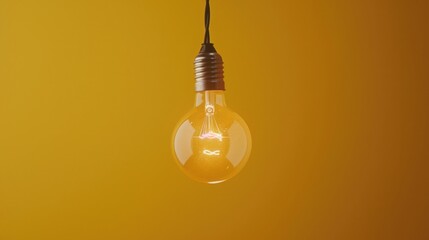 Sticker - Light bulb hanging from a wire on a yellow wall. Suitable for interior design concepts