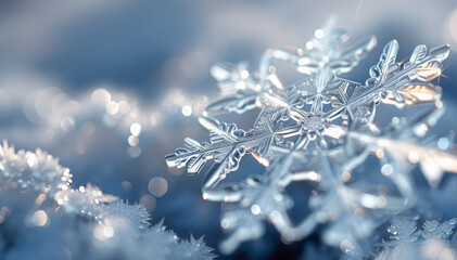 Wall Mural - texture of a frosty snowflake with a metallic sheen and frosted edges.