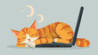 Cute Cat Sleeping On Laptop Cartoon Vector Icon illustration