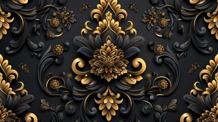 medallion damask black gold seamless pattern